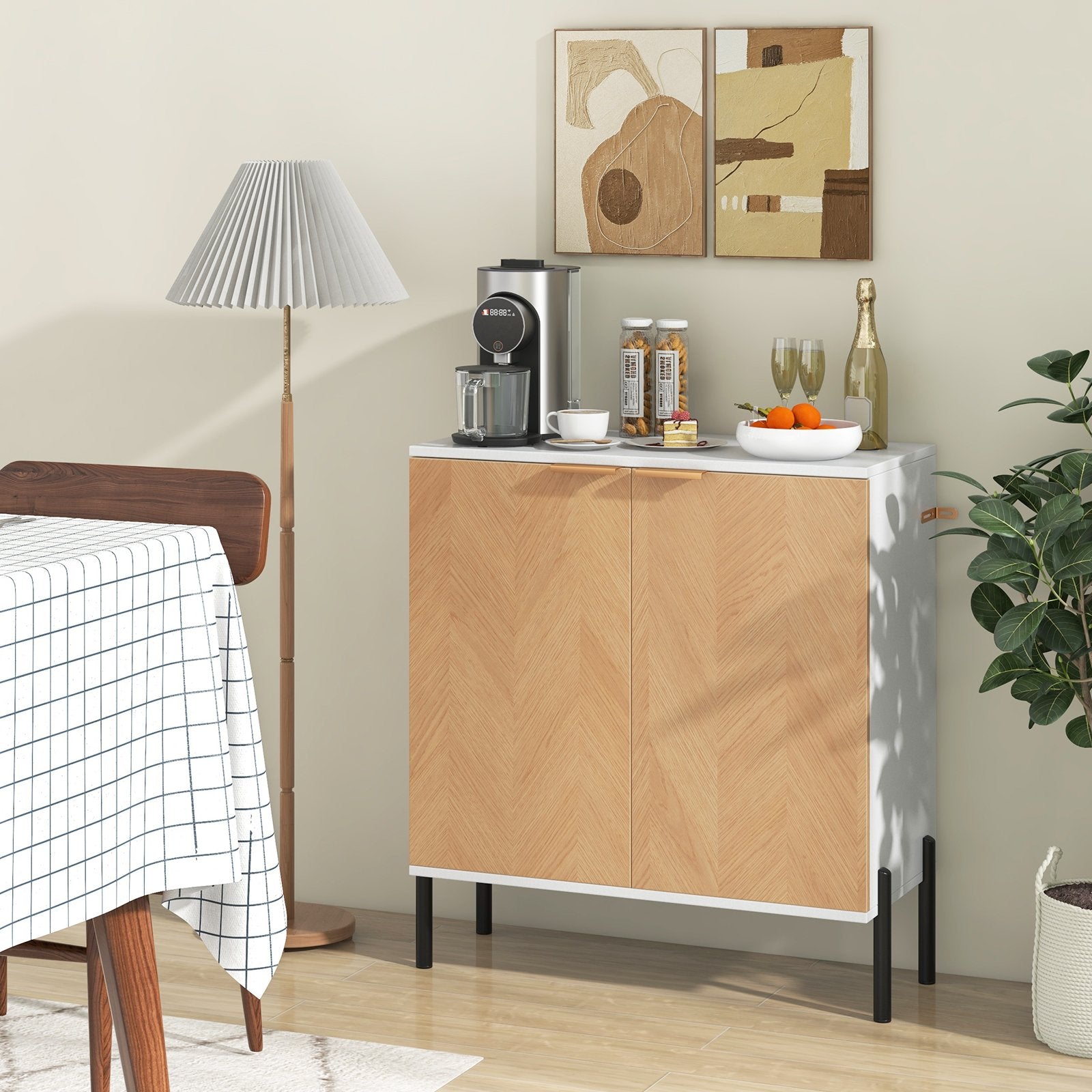 2-Door Buffet Cabinet Sideboard with Shelf and Metal Legs-Black