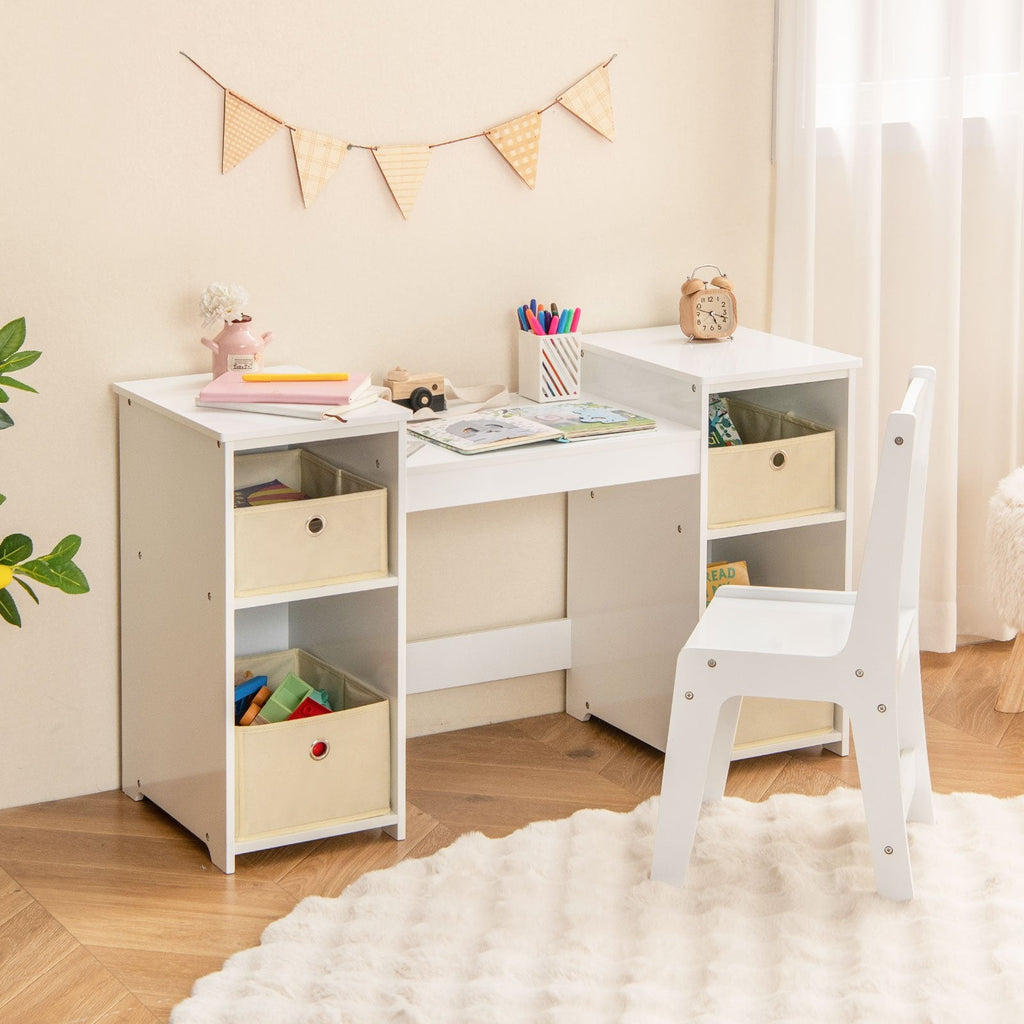 Kids Vanity Table and Chair Set with Removable Mirrors and 4 Storage Bins-Pink