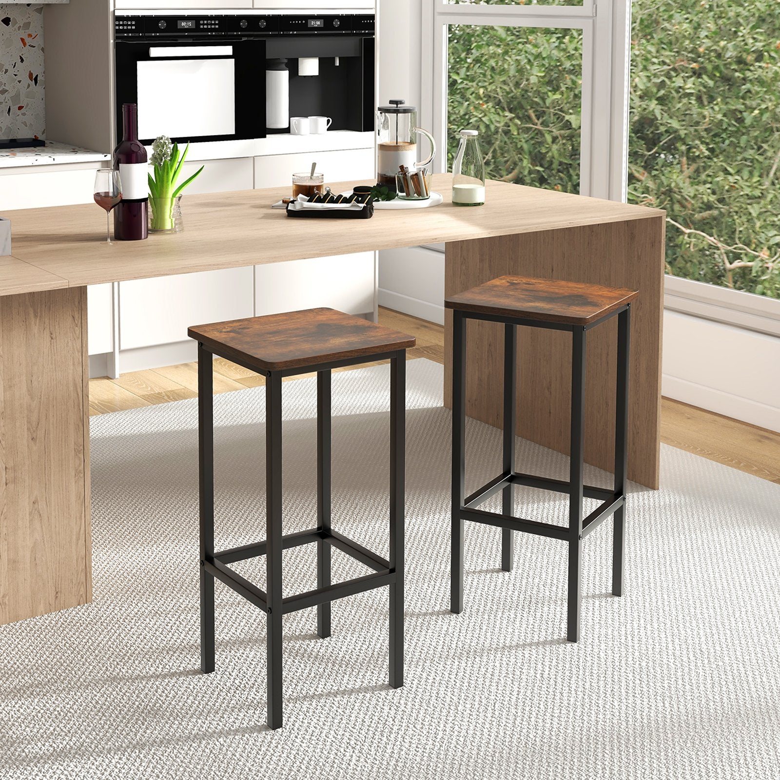 Set of 4 Bar Stool Set 26 Inch Bar Chair with Metal Legs and Footrest-Gray
