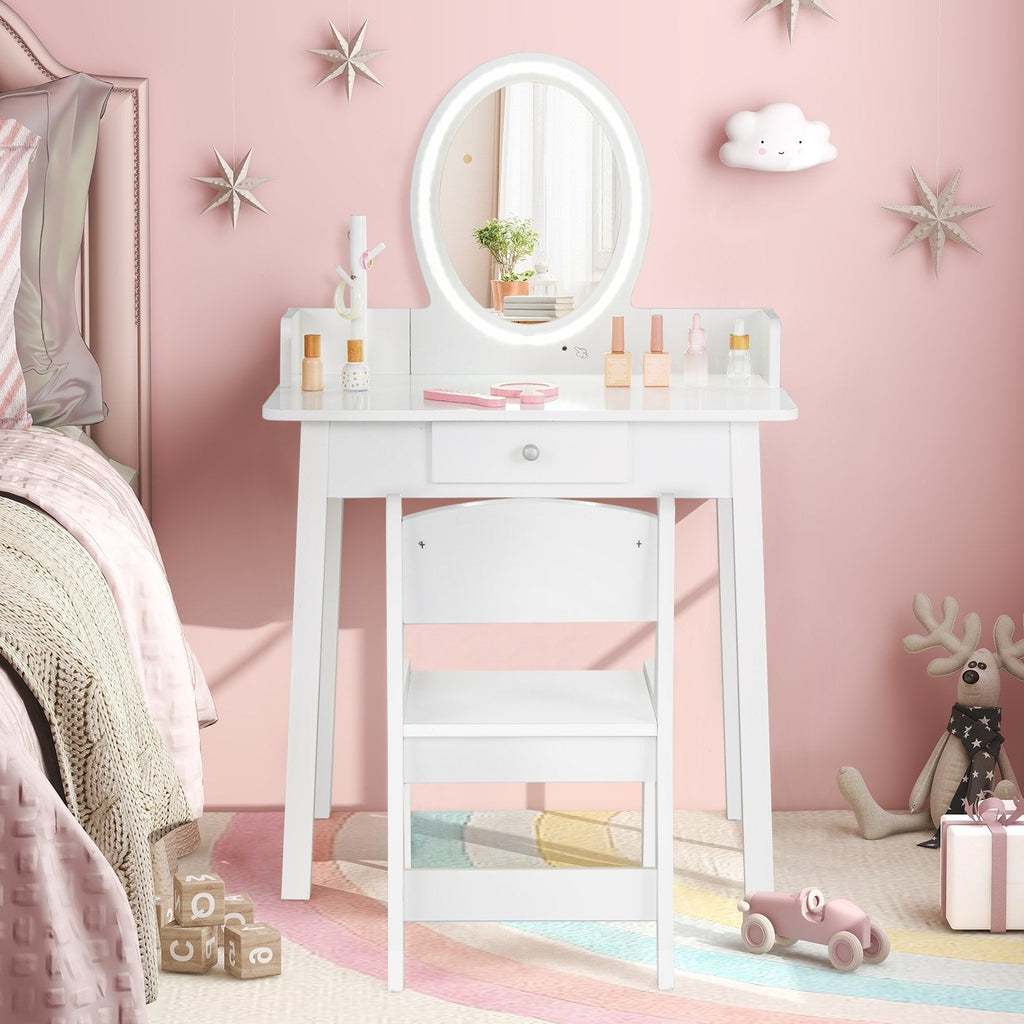 Kids Vanity Set with Lighted Mirror-Pink