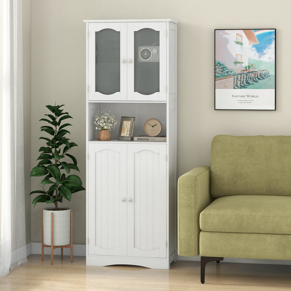 64.5 Inches Tall Bathroom Storage Cabinet with Frost Glass Doors and Shelves-Black