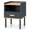 Nightstand Bedside End Table with Drawer and Open Shelf for Living Room Bedroom-Gray