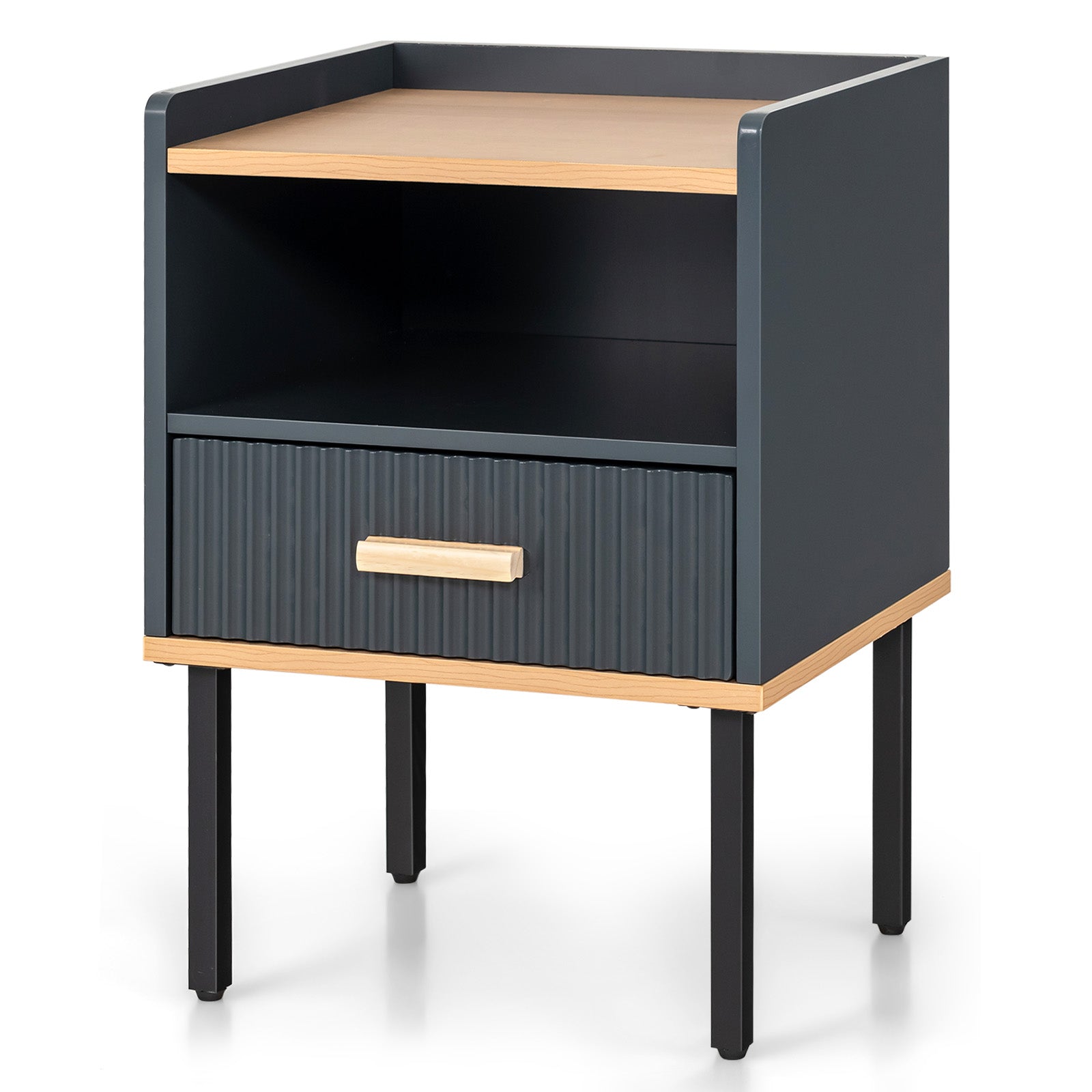 Nightstand Bedside End Table with Drawer and Open Shelf for Living Room Bedroom-Gray