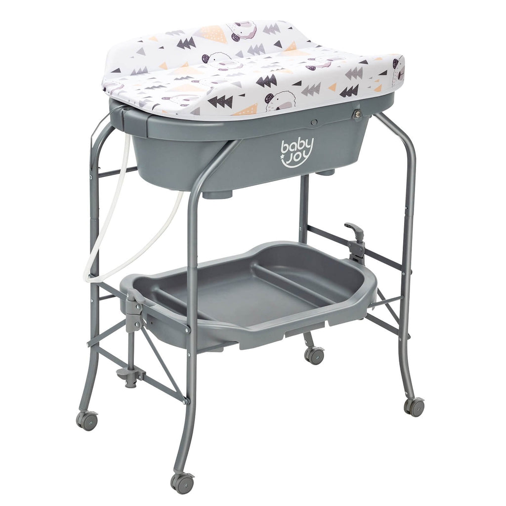 Folding Baby Changing Table with Bathtub and 4 Universal Wheels-Blue