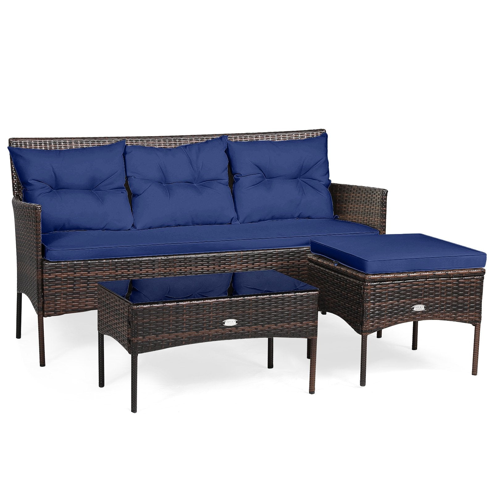 3 Pieces Patio Furniture Sectional Set with 5 Cozy Cushions-Black