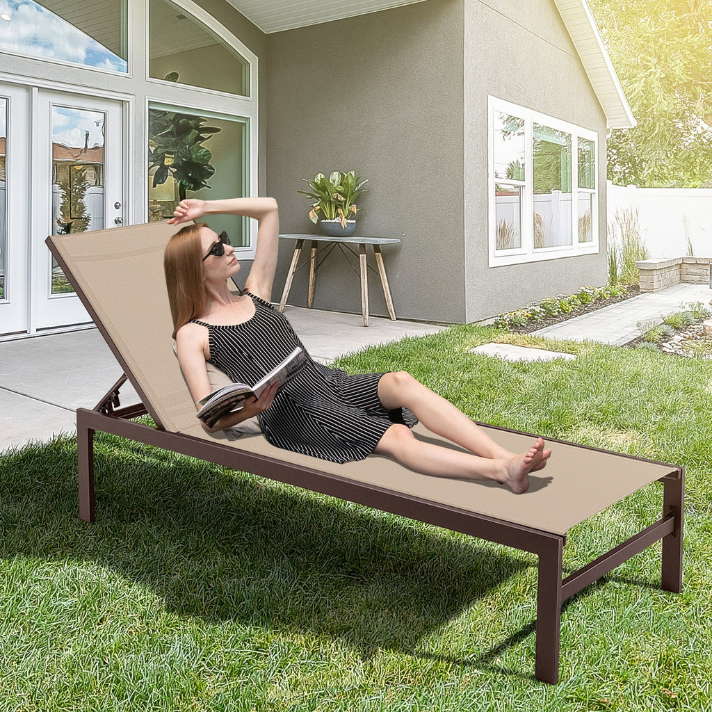 6-Position Chaise Lounge Chairs with Rustproof Aluminium Frame-Black
