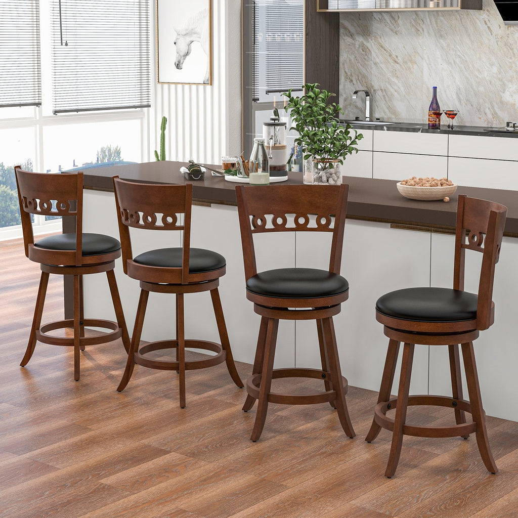 Set of 2 Swivel Bar Stools with Rubber Wood Frame-30.5 inches