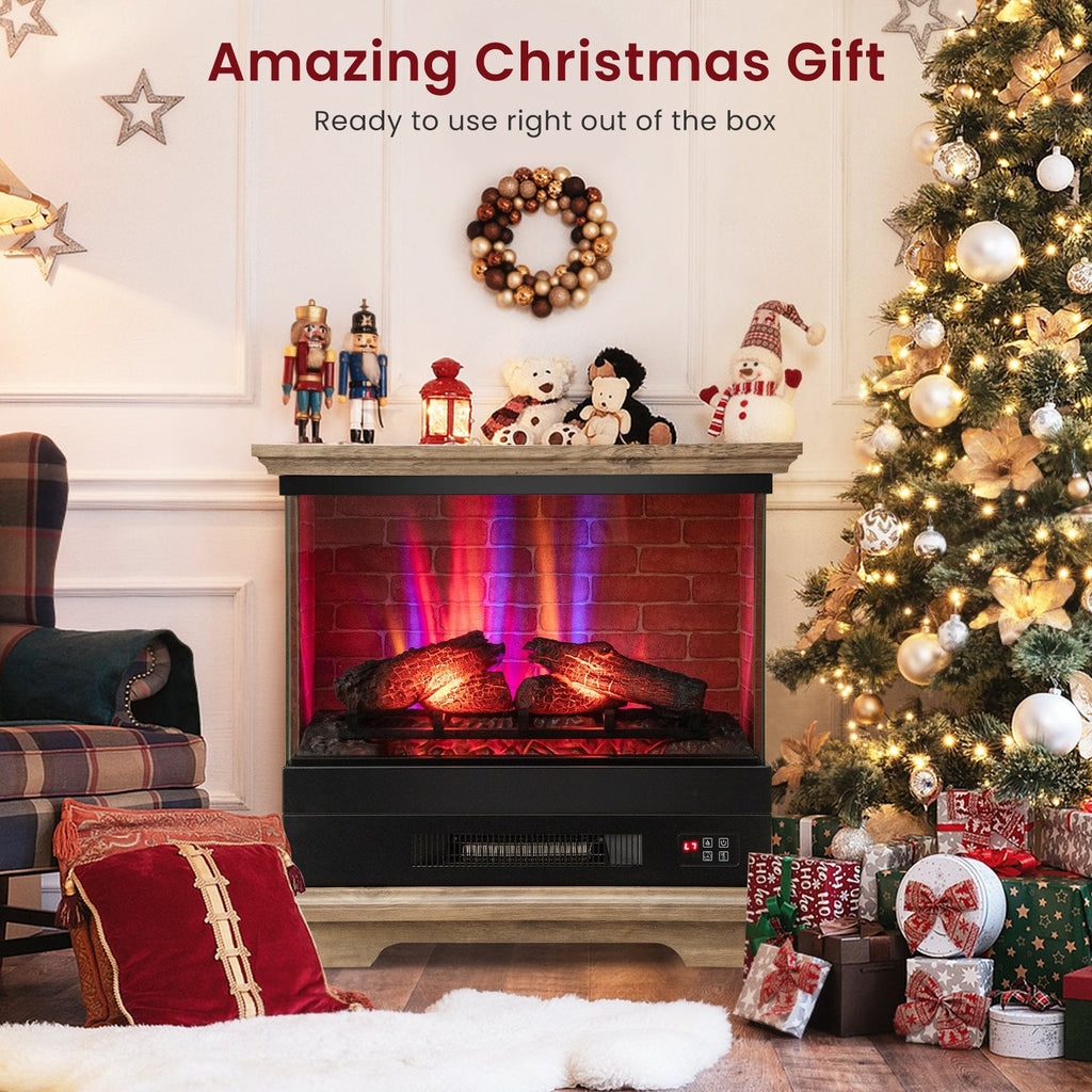 27 Inch Freestanding Fireplace with Remote Control-Black