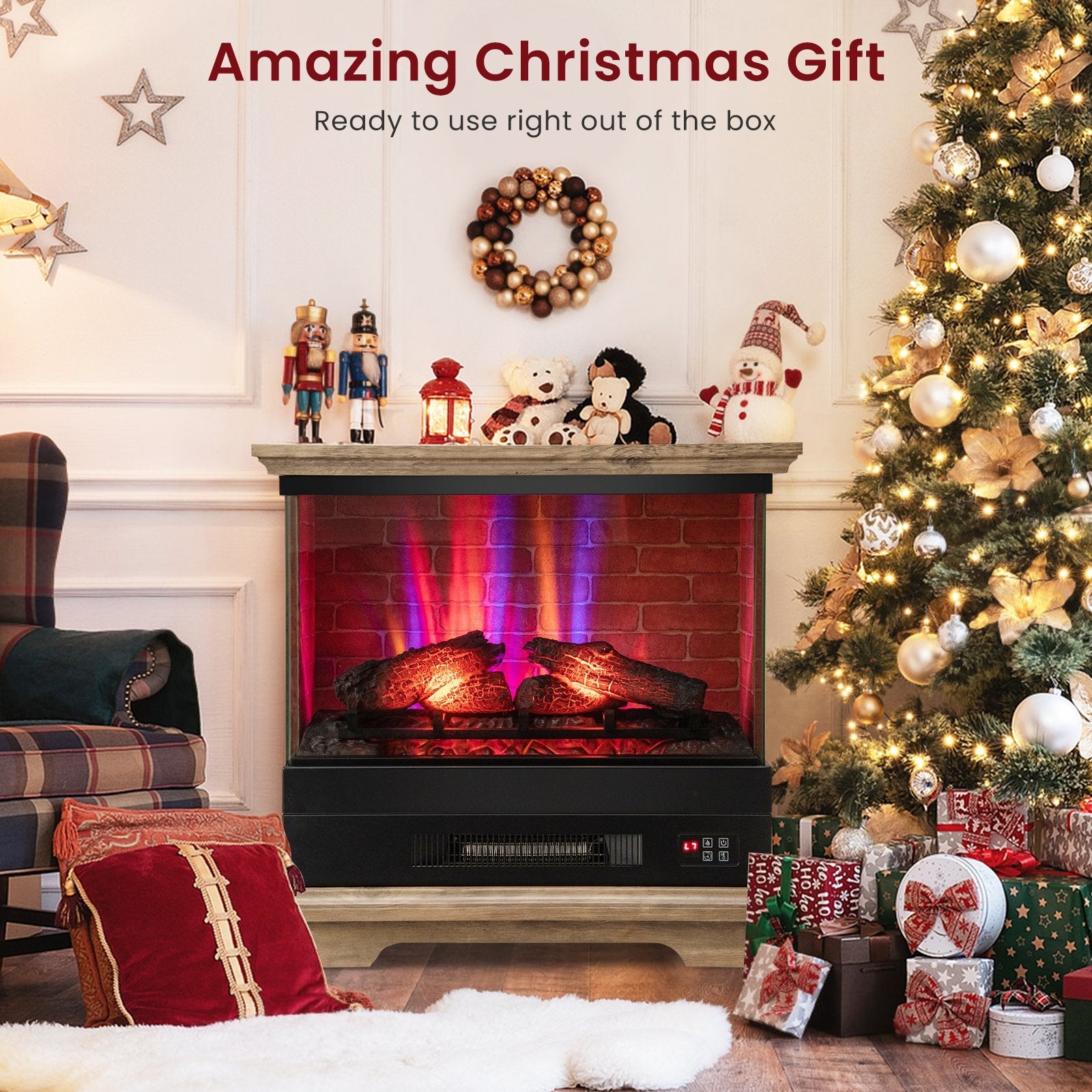 27 Inch Freestanding Fireplace with Remote Control-Black