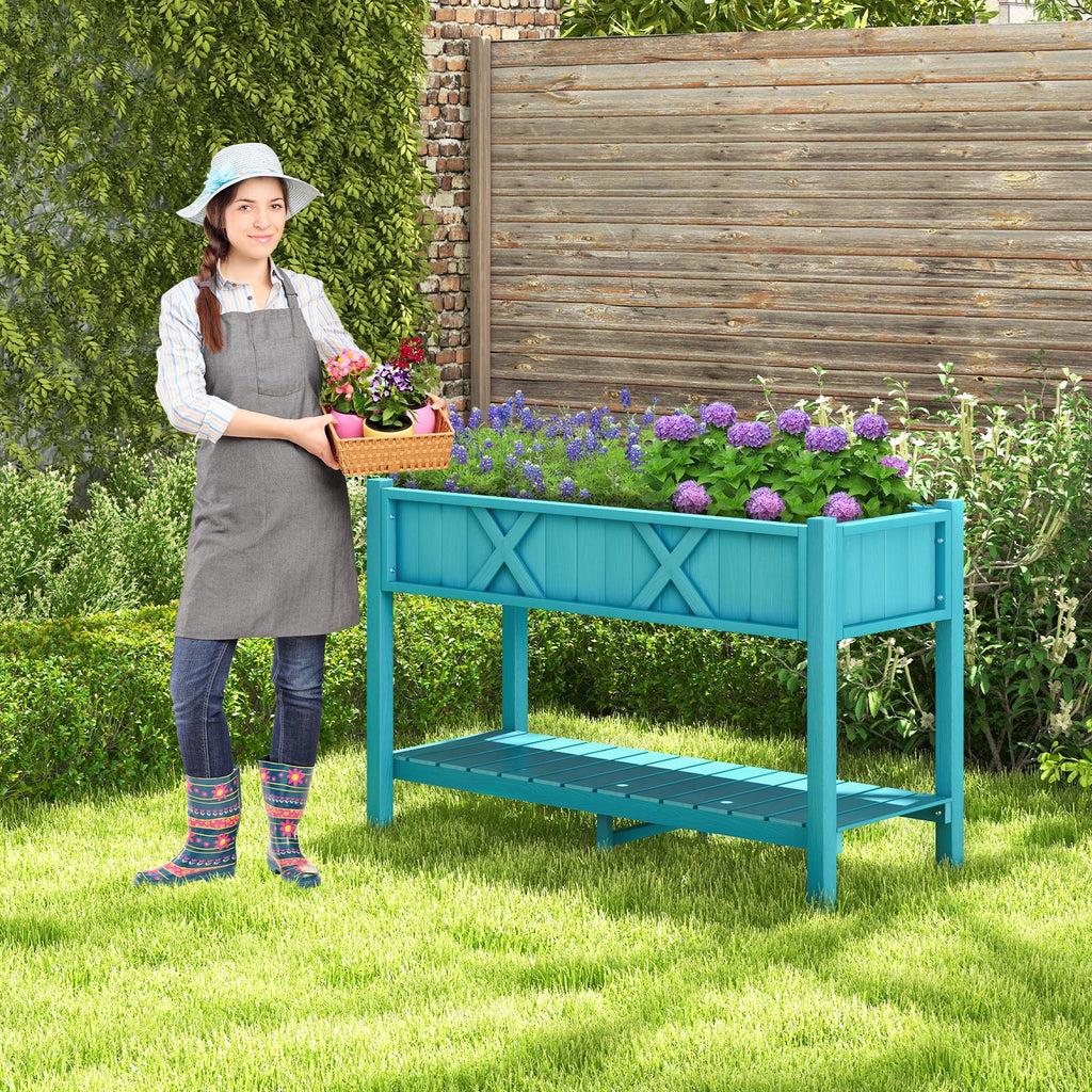 Poly Wood Elevated Planter Box with Legs Storage Shelf Drainage Holes-Black