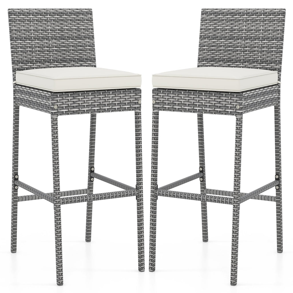 Set of 2/4 Patio Wicker Barstools with Soft Seat Cushion and Cozy Footrest-Set of 4