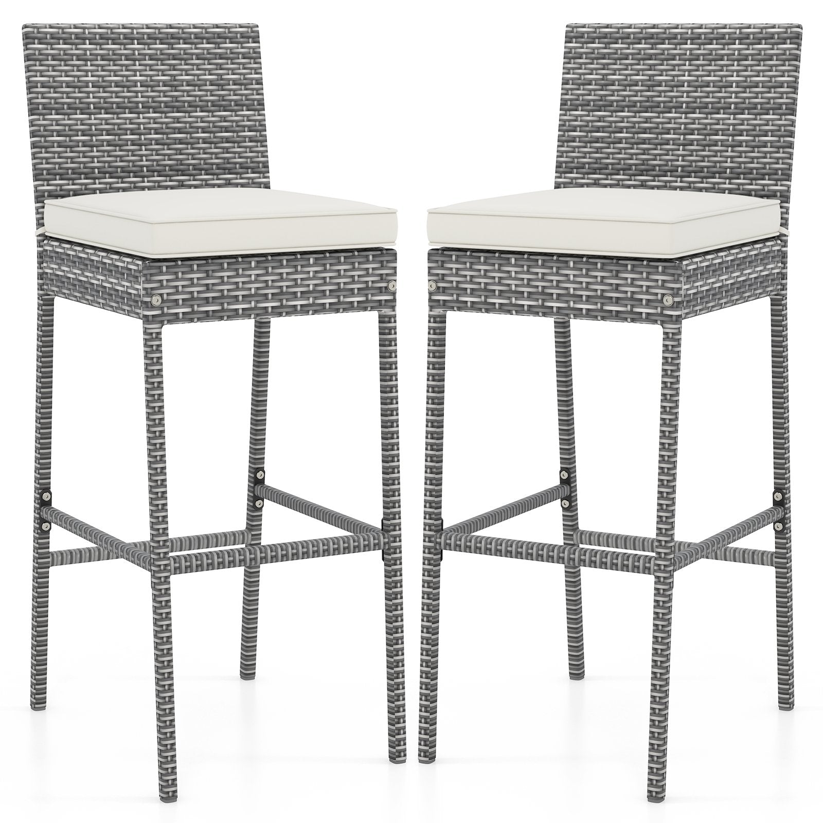 Set of 2/4 Patio Wicker Barstools with Soft Seat Cushion and Cozy Footrest-Set of 4