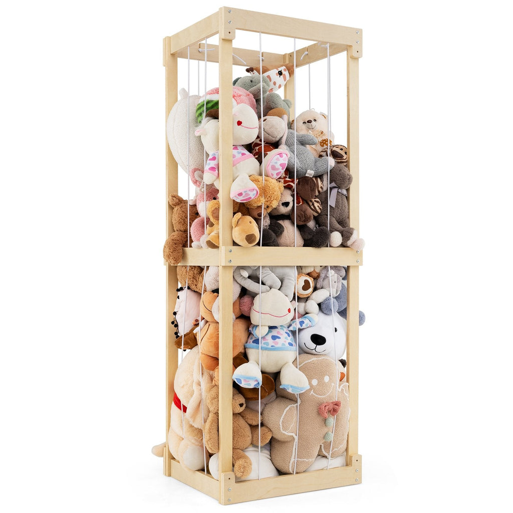 300L Large Stuffed Animal Storage with Open Top and Elastic Cords-Natural