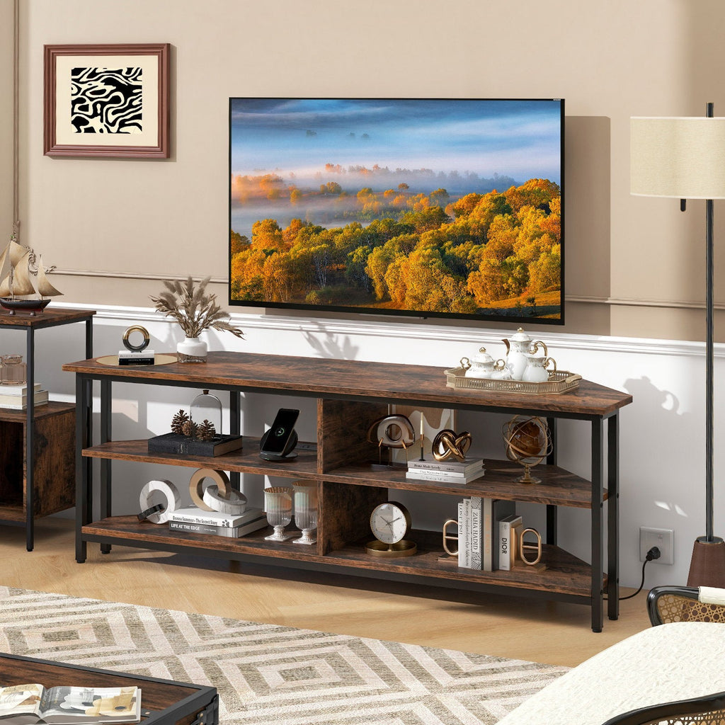 3-Tier Corner TV Stand for TVs up to 65 Inches with Charging Station- Black