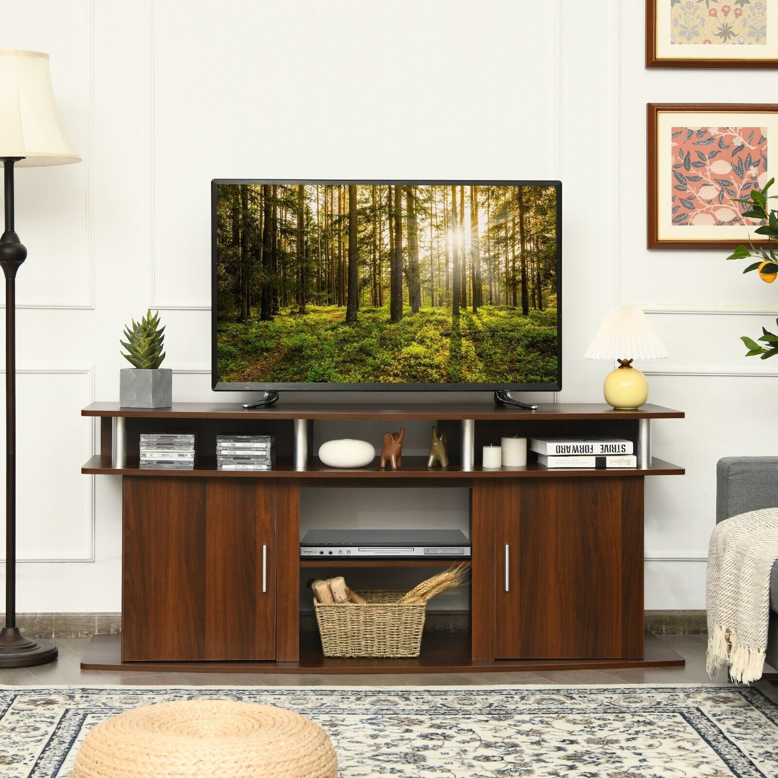 63 Inch TV Entertainment Console Center with 2 Cabinets-Black