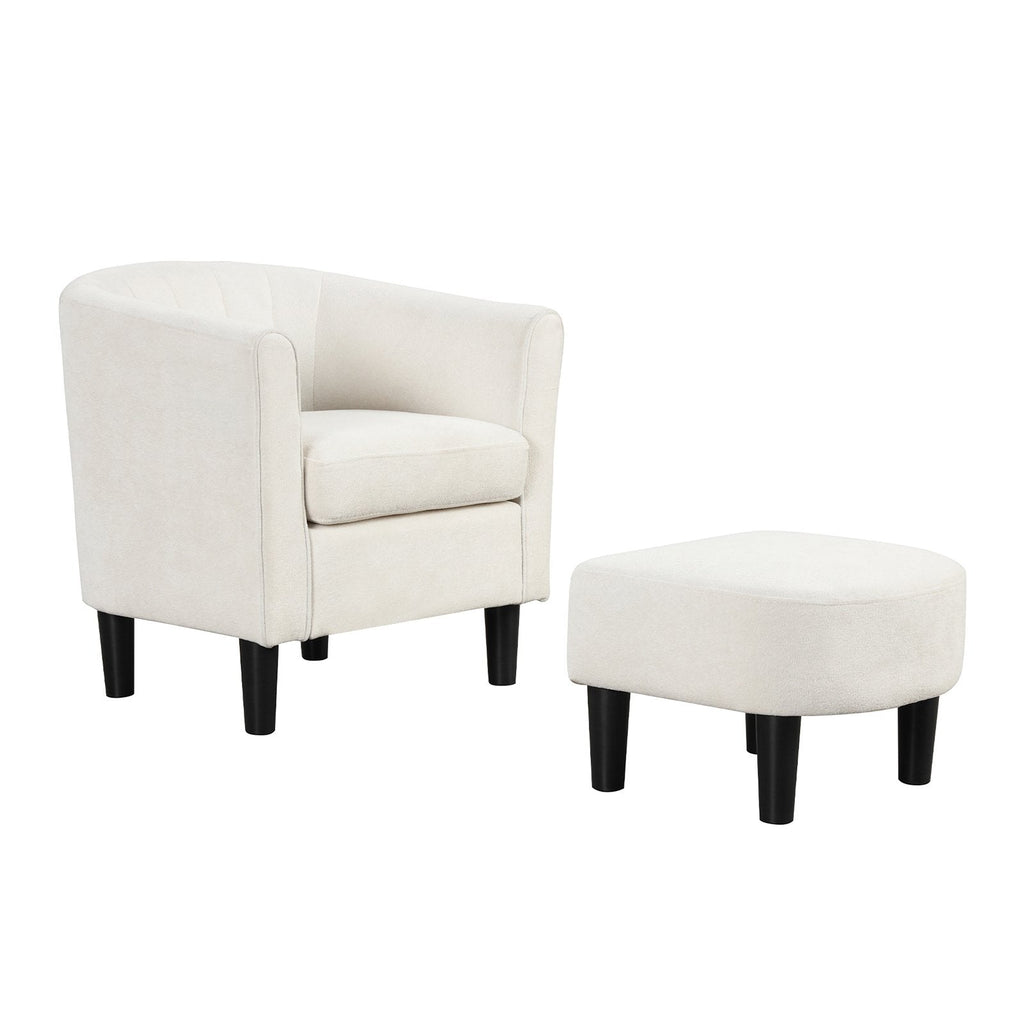 Upholstered Teddy Velvet Club Barrel Chair with Ottoman with Footrest-Beige