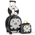Kids Luggage Set with 14 Inches Carry-on Hardside Spinner Toddler Luggage and 10 Inches Backpack-Black