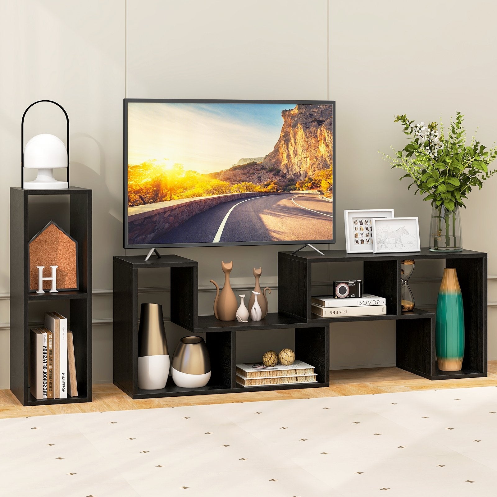 3 Pieces Adjustable TV Stand for TVs up to 65 Inch with Shelves-Black