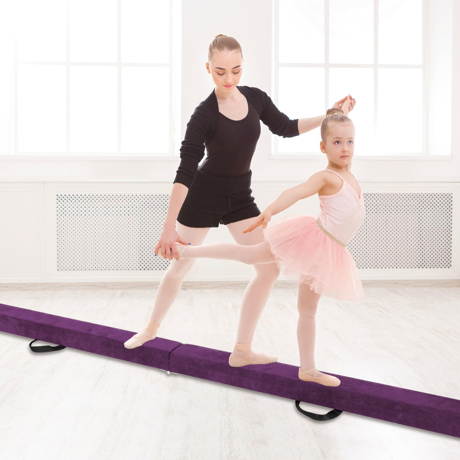 Folding Balance Beam with Solid Wood Base and Anti-slip Bottom-Beige