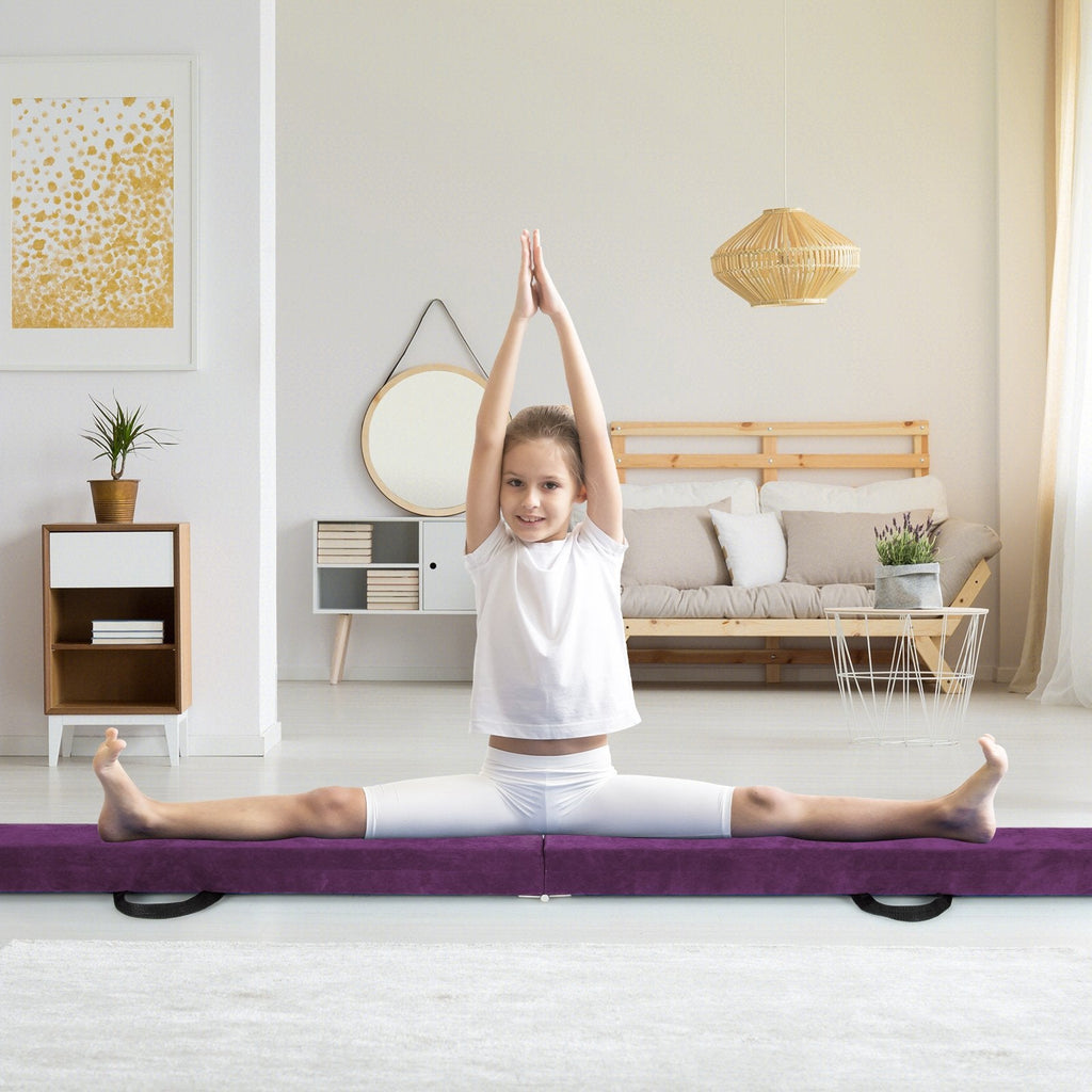 Folding Balance Beam with Solid Wood Base and Anti-slip Bottom-Beige