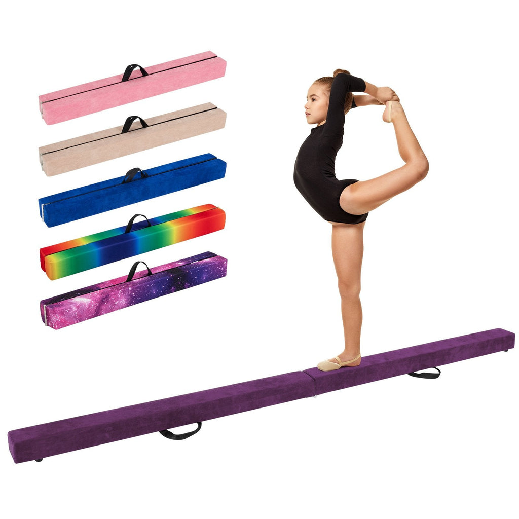 Folding Balance Beam with Solid Wood Base and Anti-slip Bottom-Beige