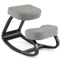 Wooden Ergonomic Rocking Kneeling Backless Chair with Padded Cushion-Grey