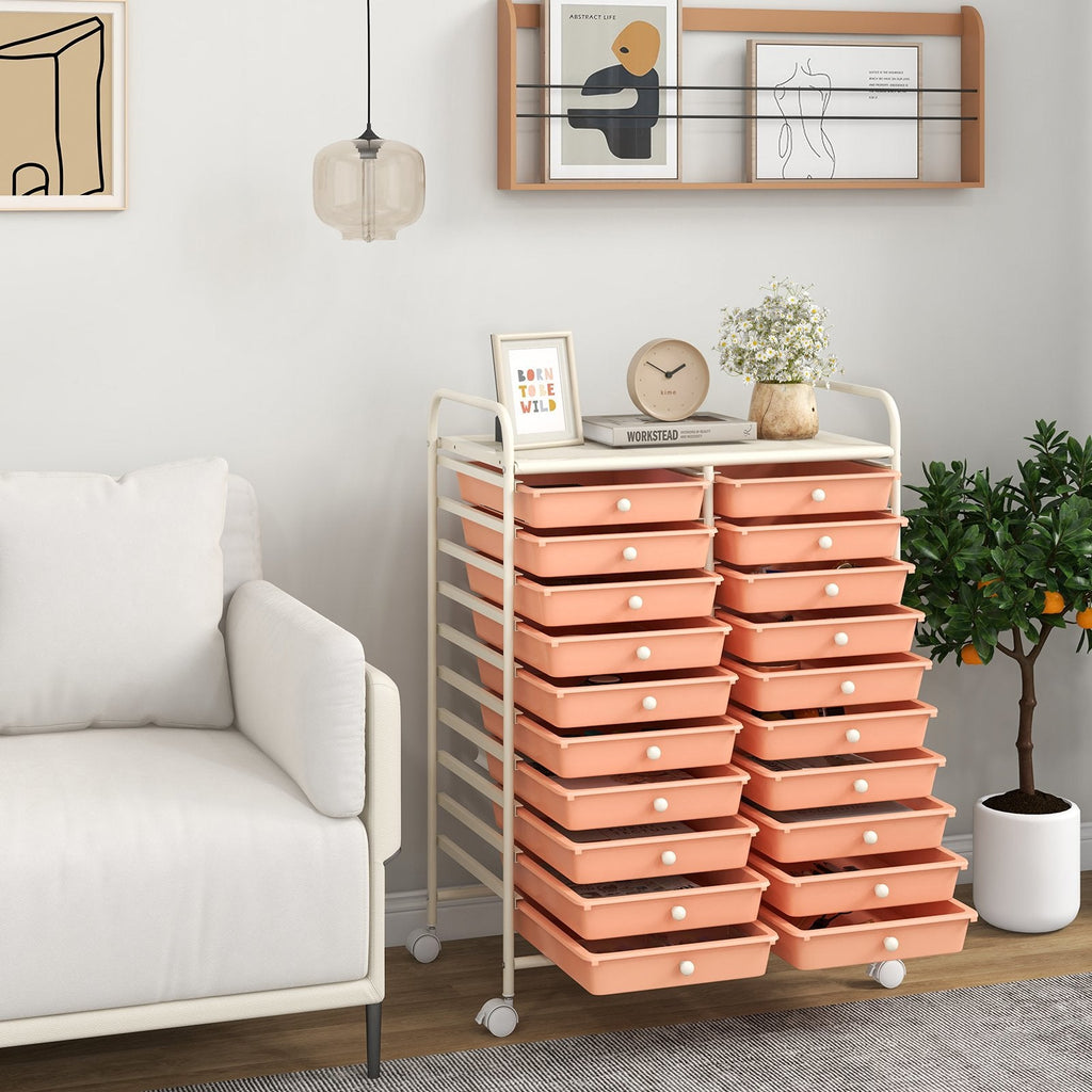 20 Drawers Rolling Storage Cart Studio Organizer-Beige
