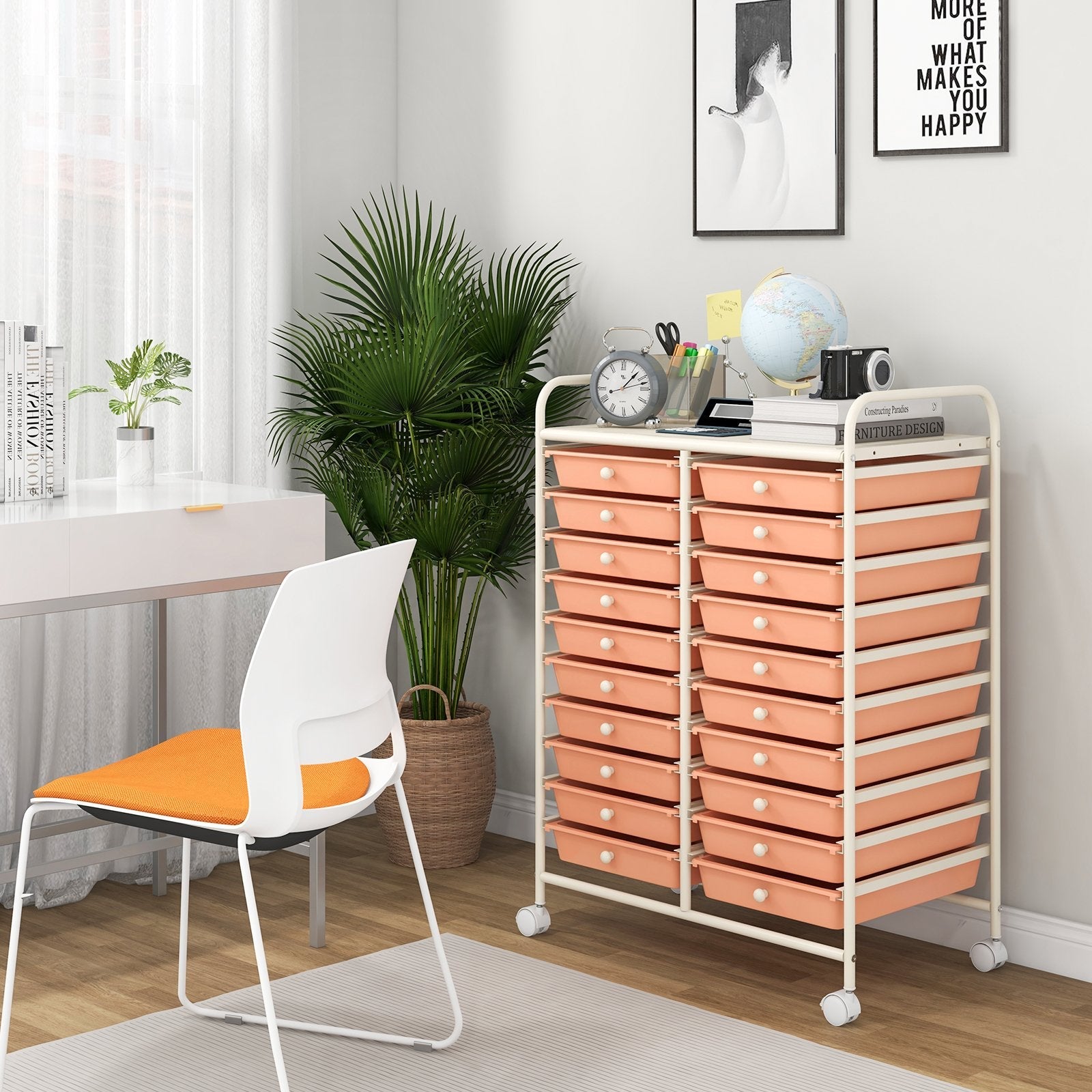 20 Drawers Rolling Storage Cart Studio Organizer-Beige