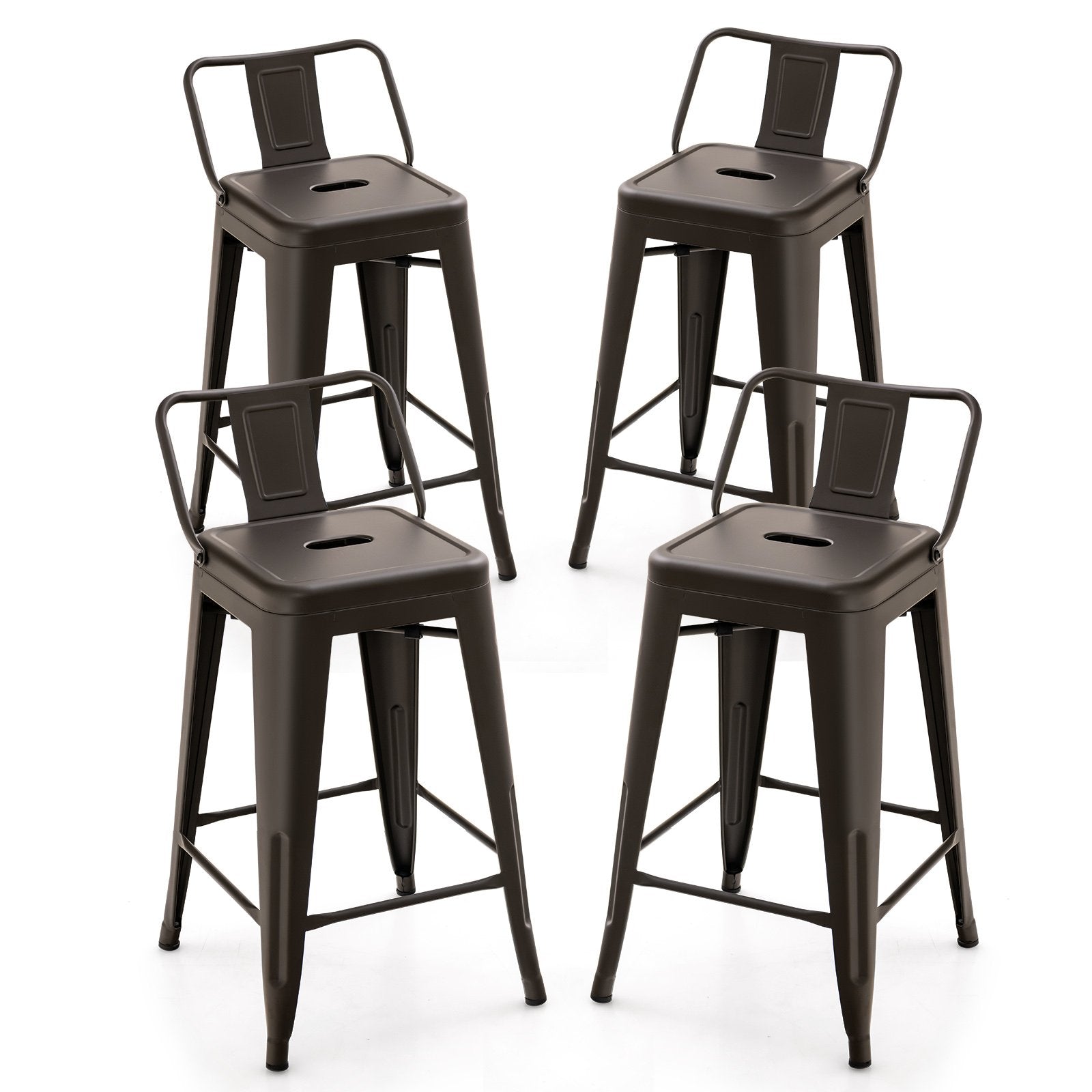 24 Inch Set of 4 Cafe Side Chairs with Rubber Feet and Removable Back-Black