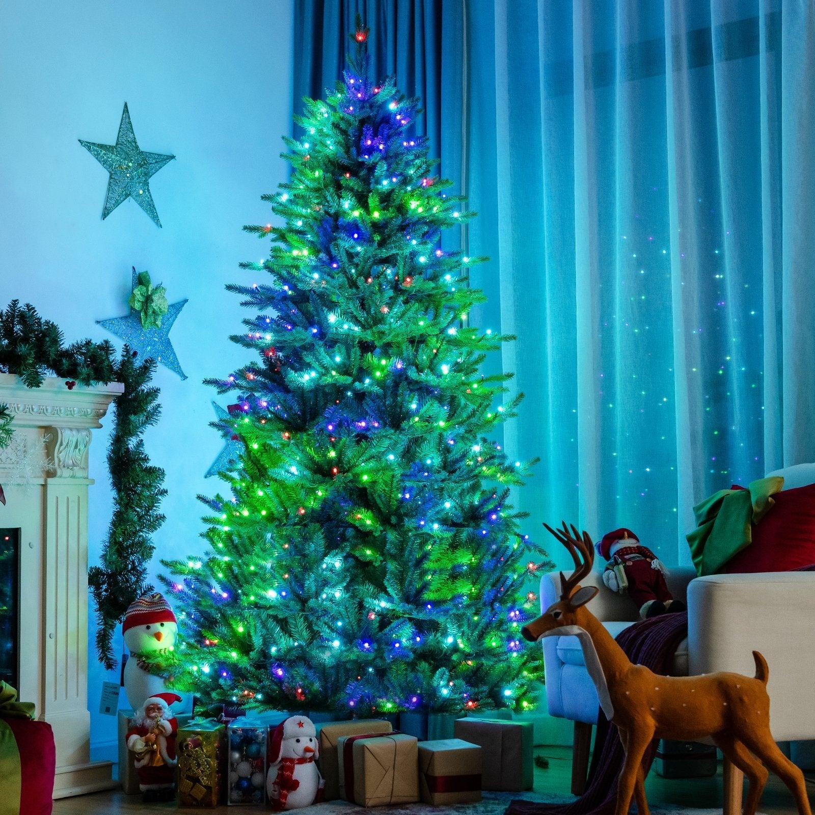 Pre-lit Artificial Hinged Christmas Tree with APP Controlled LED Lights-8'