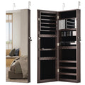 43.5 Inch Jewelry Mirror Cabinet with Full-length Mirror and Adjustable Hangers-Dark Brown