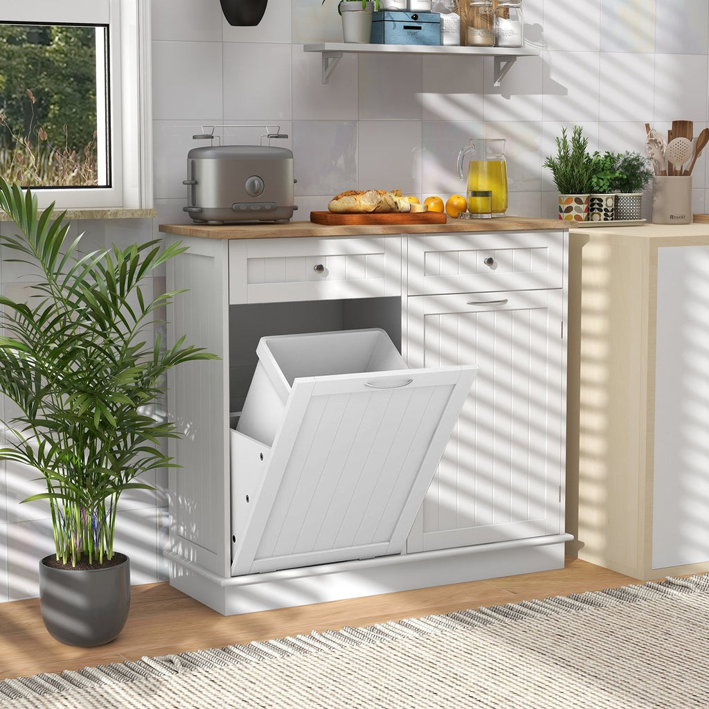 Kitchen Tilt Out Trash Cabinet with 2 Drawers and Adjustable Shelf-Black
