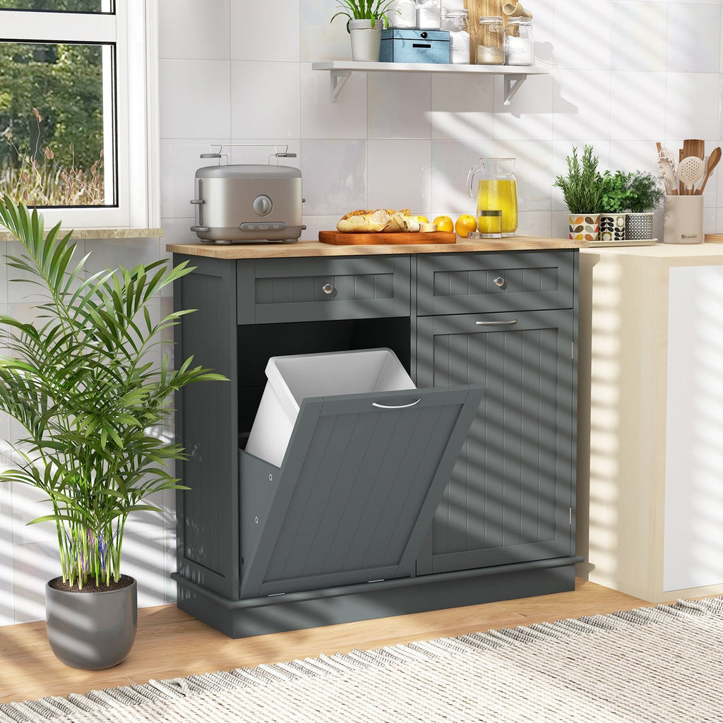 Kitchen Tilt Out Trash Cabinet with 2 Drawers and Adjustable Shelf-Black