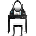 Wooden Vanity Set with 360° Rotating Oval Mirror and Cushioned Stool-Black