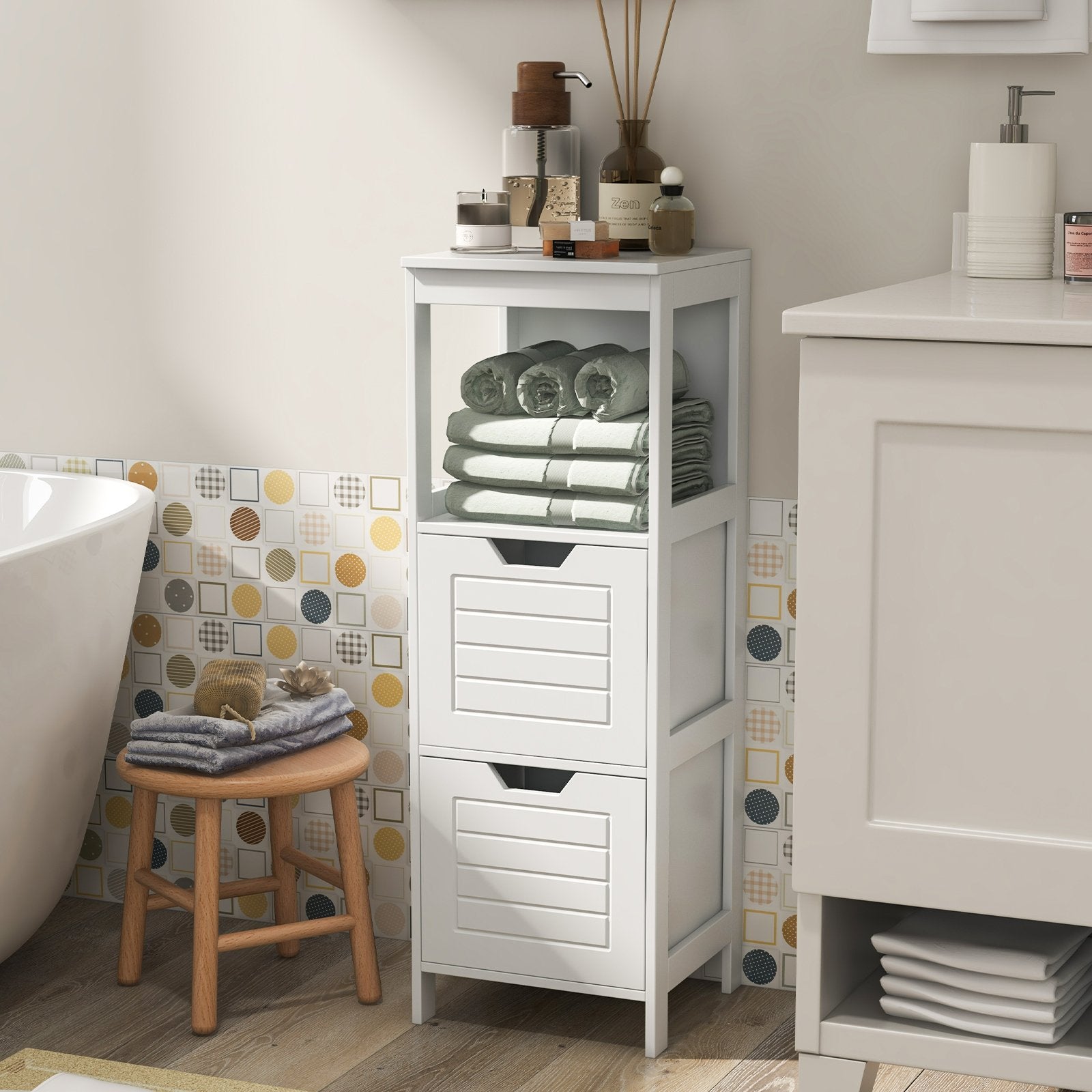 Bathroom Wooden Floor Cabinet Multifunction Storage Rack Stand Organizer-Black