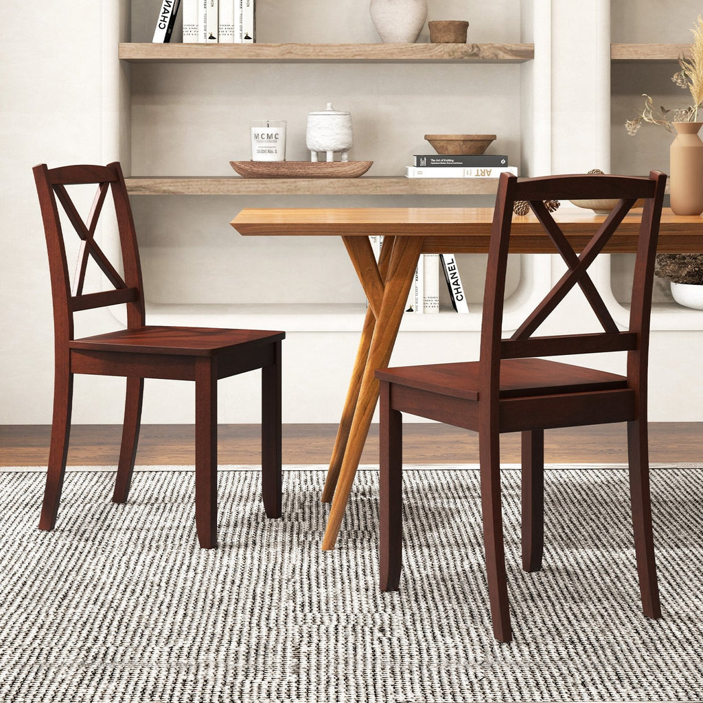 Wood Dining Chair Set of 2 with Rubber Wood Legs and Curved Backrest-Black