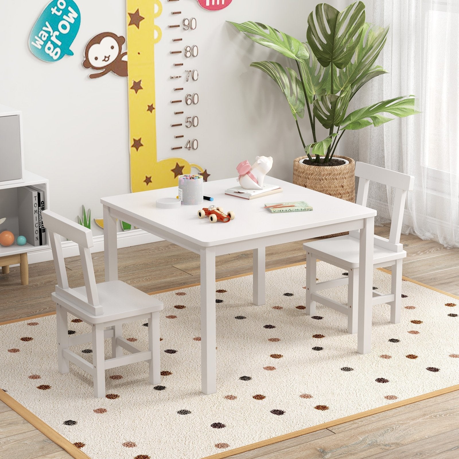 Wooden Kids Table and 2 Chairs Set with Anti-slip Foot Pads-Gray