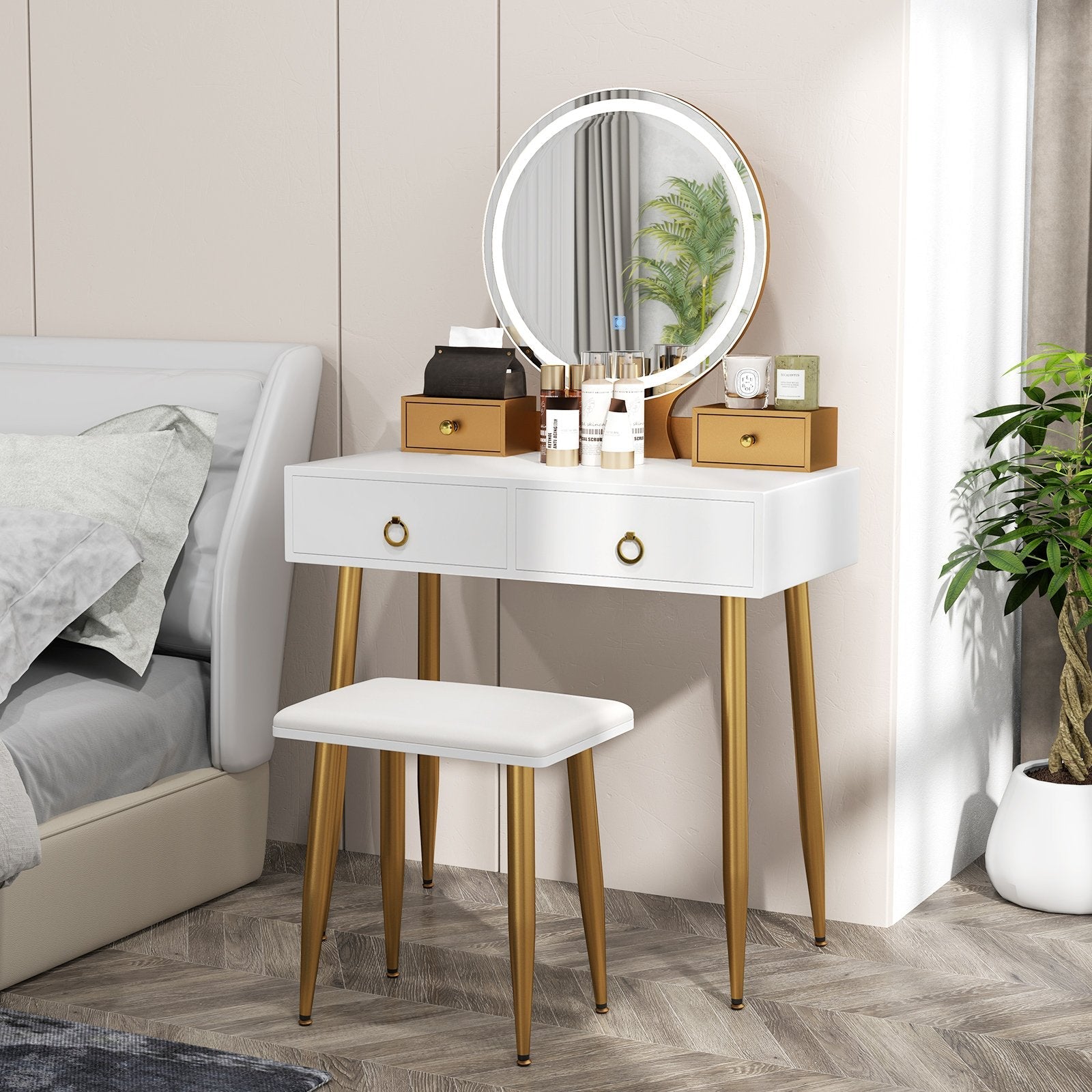 Vanity Table Set with Mirror-Gray