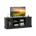 63 Inches Media Console Table with 3 Drawers and 2 Glass Shelves-Black