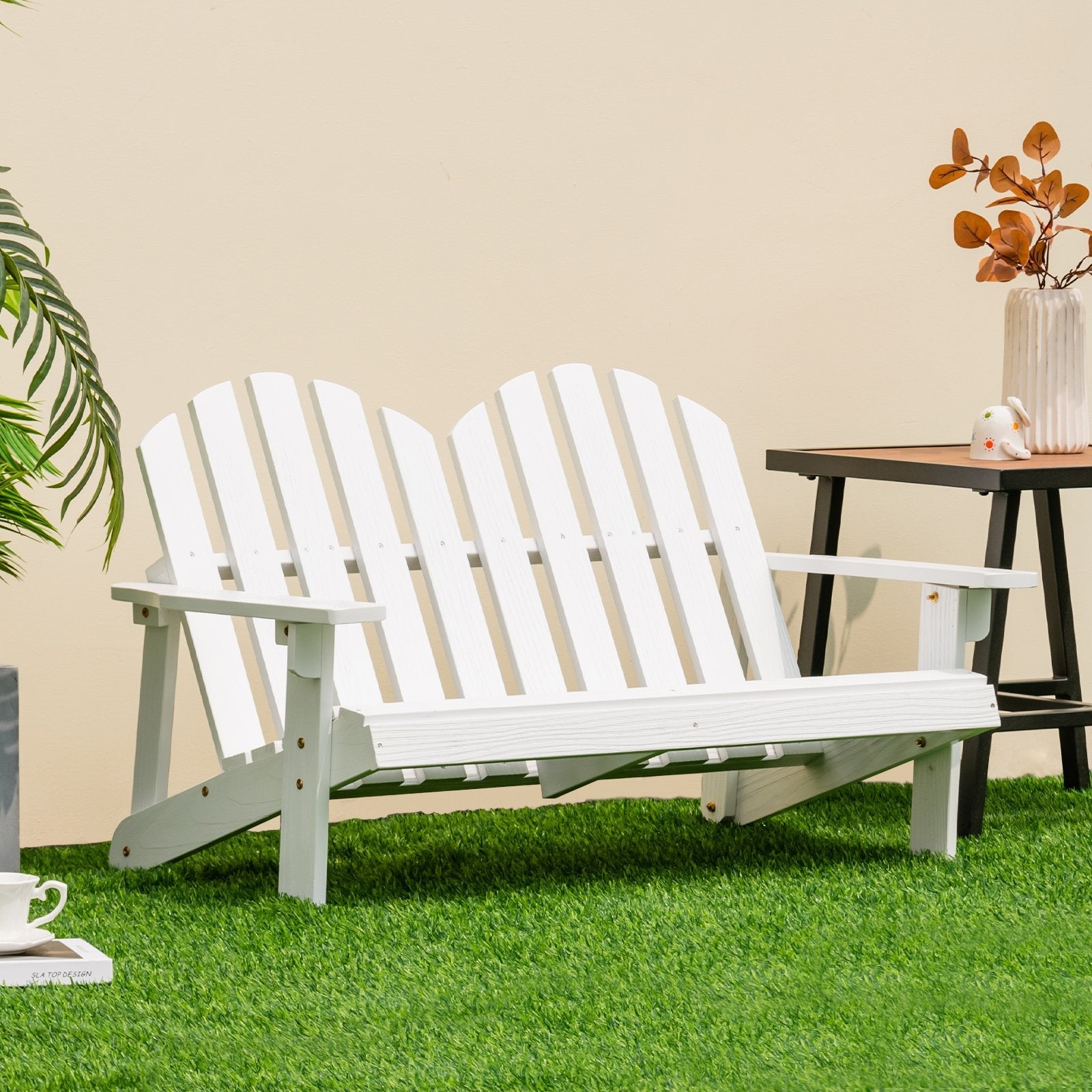 2 Person Adirondack Chair with High Backrest-Rustic Brown