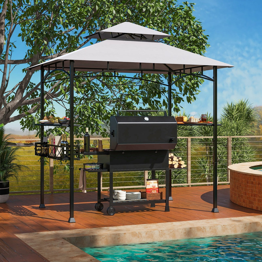 8 x 5 Feet Outdoor Grill Gazebo with 2 Side Shelves and 10 Hooks-Beige