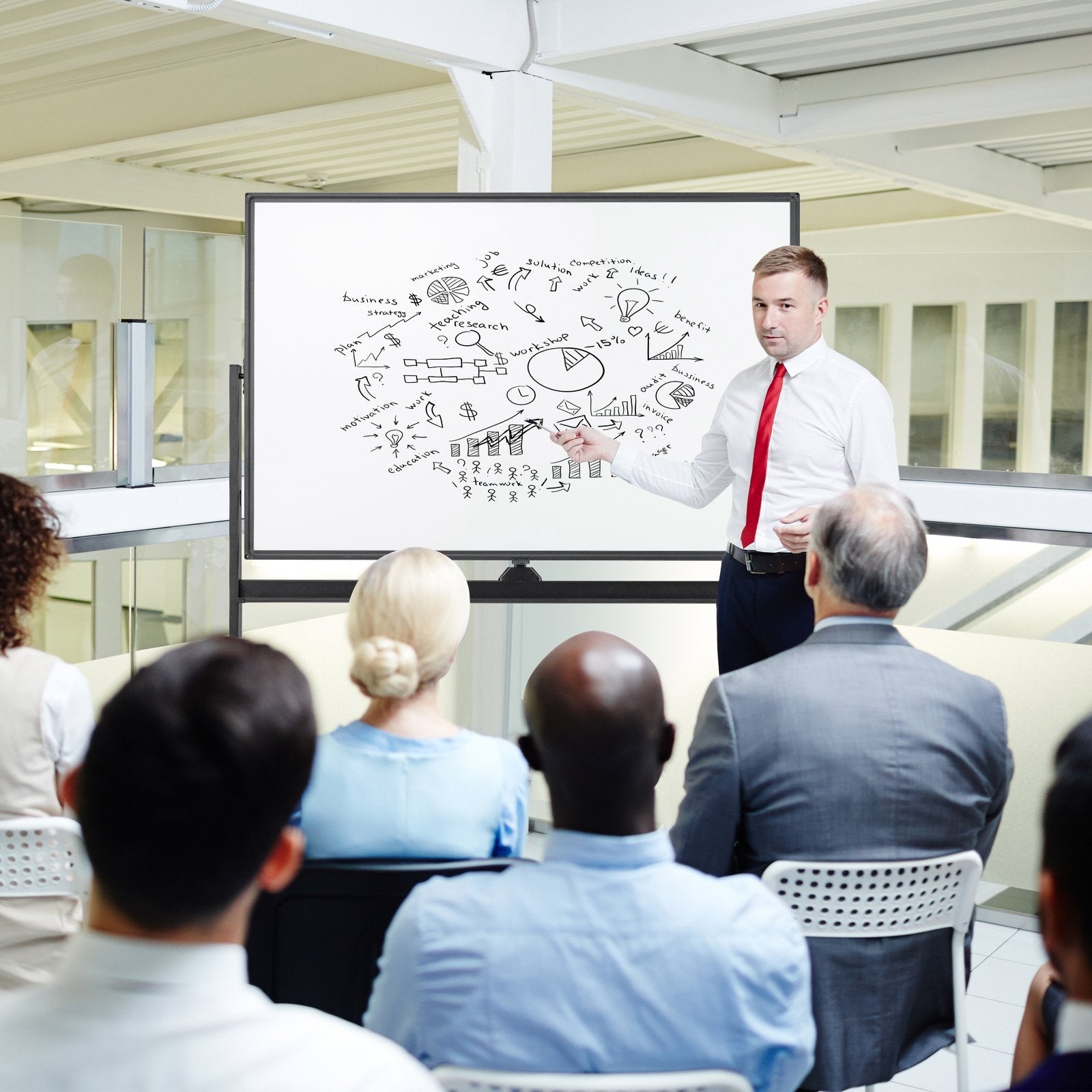 32 x 47 Inch Portable Rolling White Board-Black