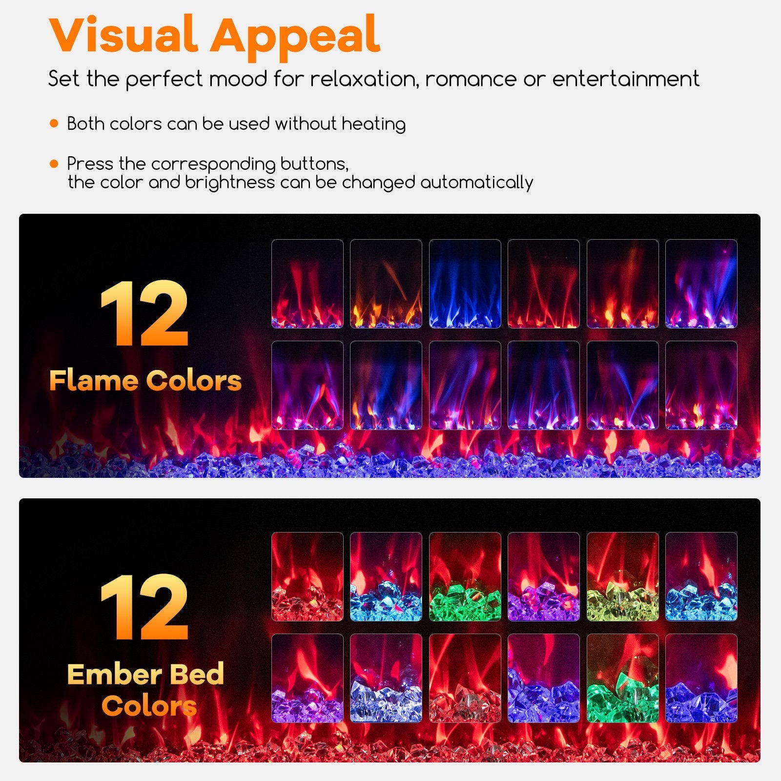 42 Inch Ultra-Thin Electric Fireplace with Decorative Crystals and Smart APP Control-42 inch