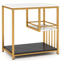 3-Tier Multi-function Marble End Table with Storage Shelf-Golden