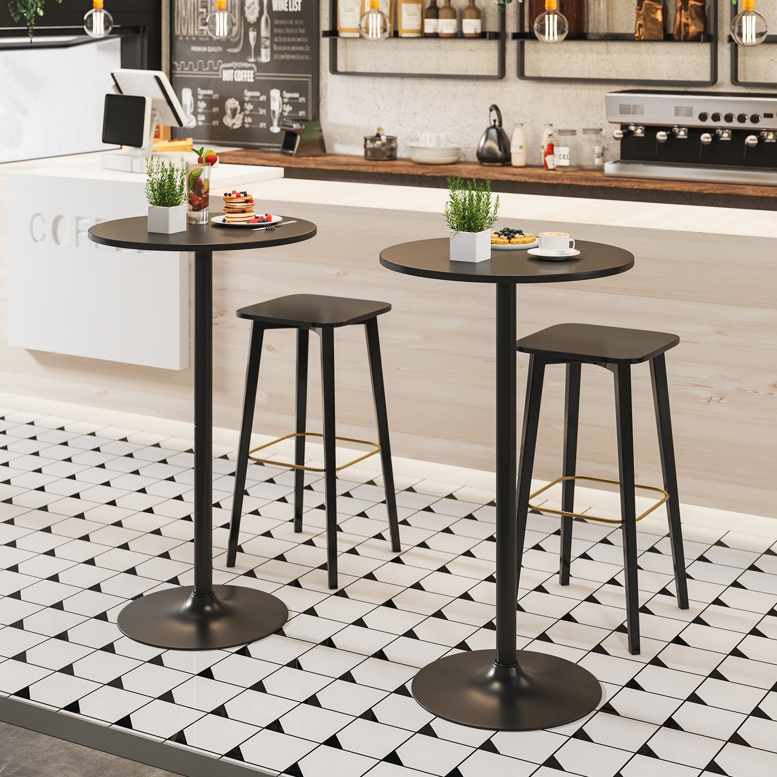 24 Inch Modern Style Round Cocktail Table with Metal Base and MDF Top-1 piece