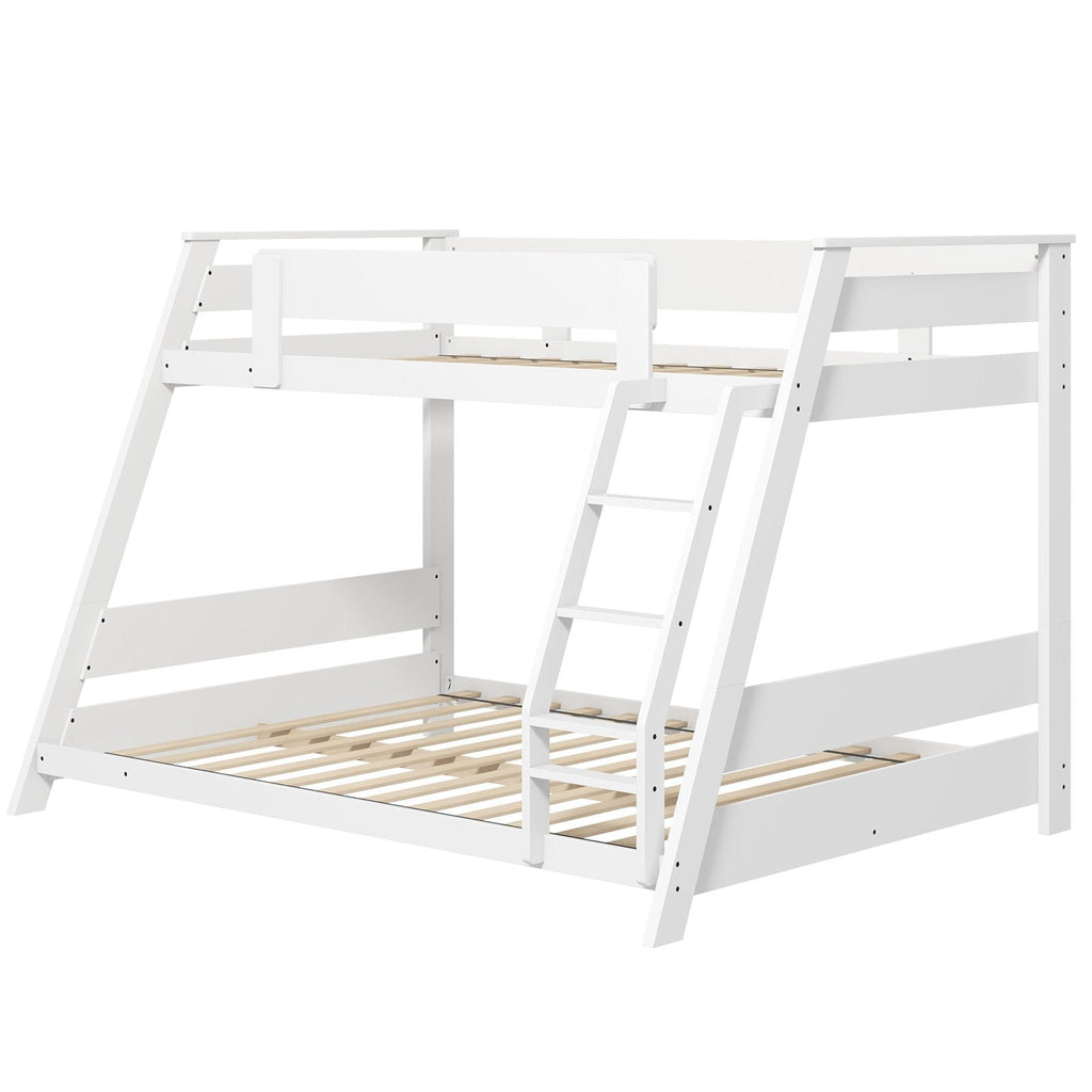 Twin Over Full Low Bunk Bed with Reversible Ladder-Gray