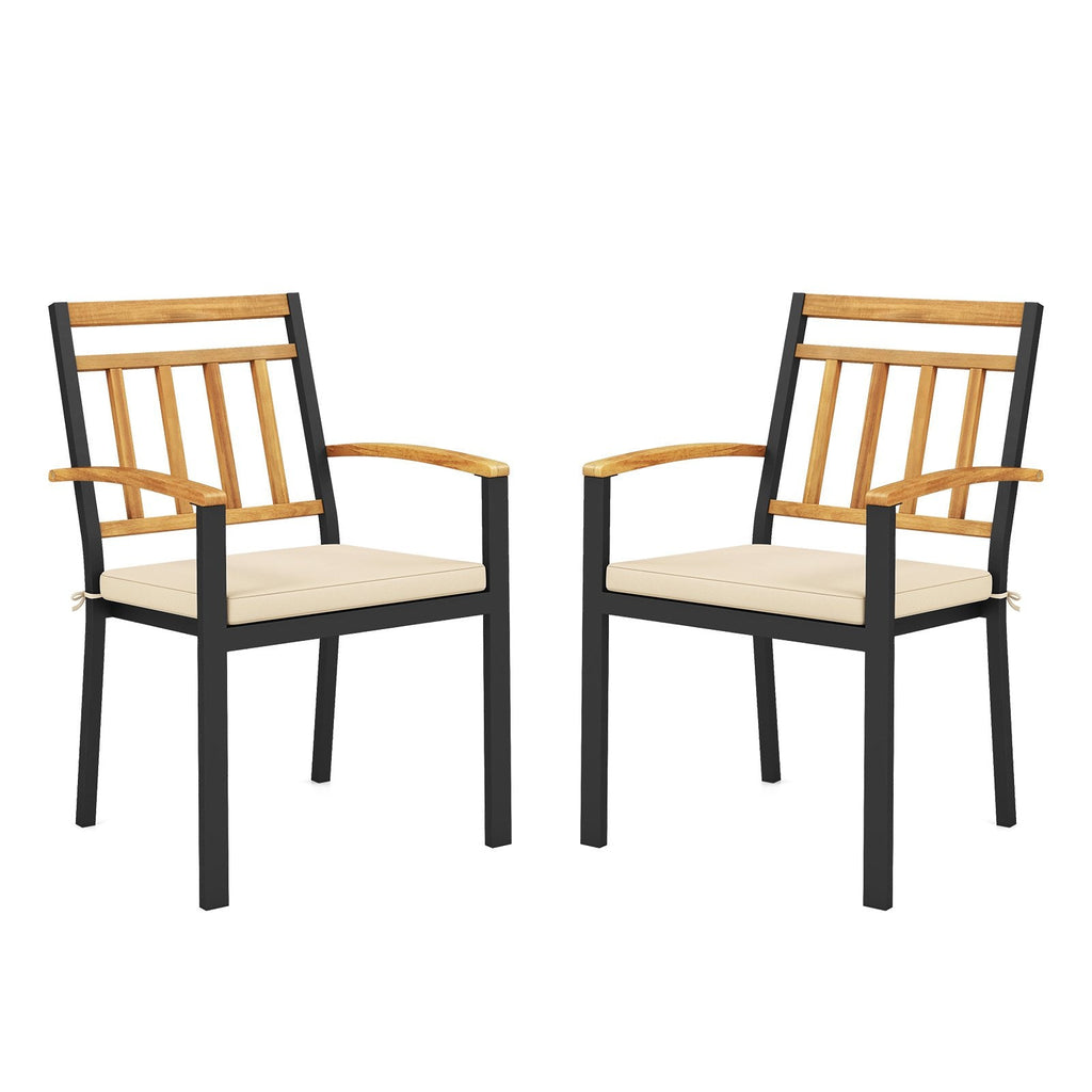 Set of 2 Patio Dining Chairs with Removable Padded Cushions-17 Inches
