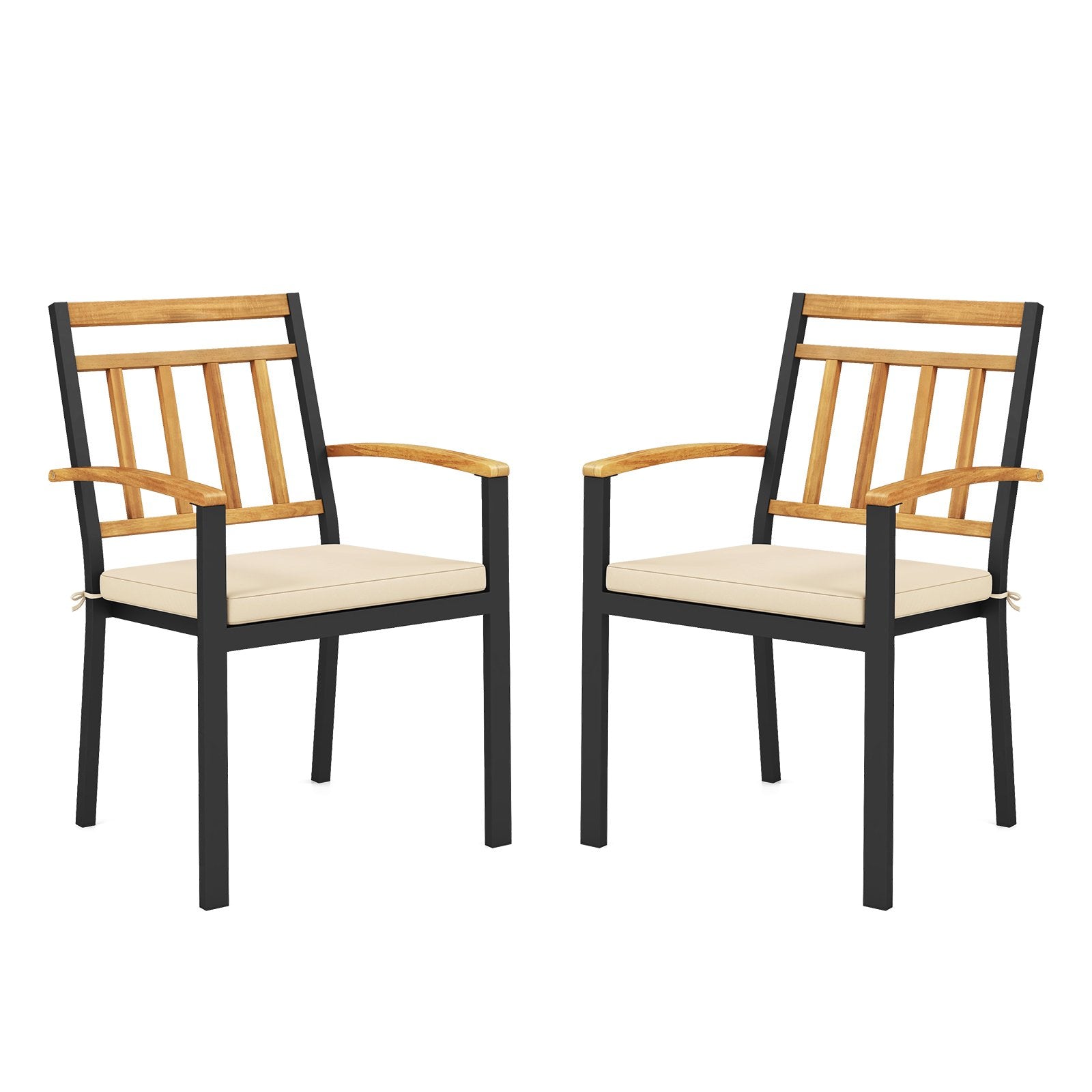 Set of 2 Patio Dining Chairs with Removable Padded Cushions-17 Inches
