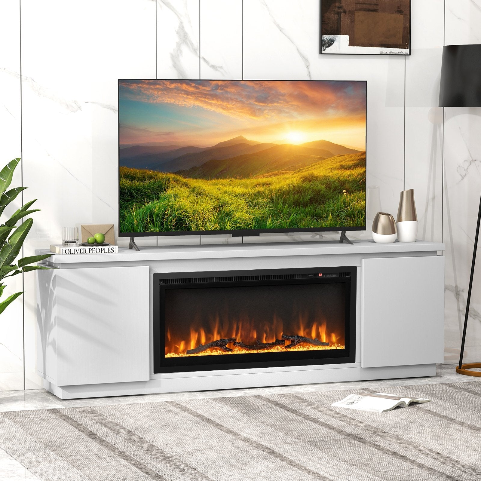 Fireplace TV Stand for TVs up to 80 Inch with 3 Adjustable Shelves-Black