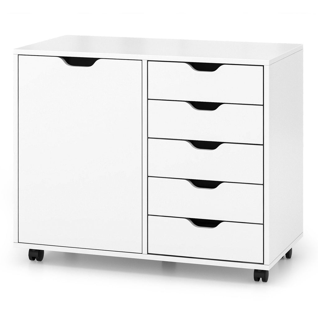 5-Drawer Dresser Chest Mobile Storage Cabinet with Door-White